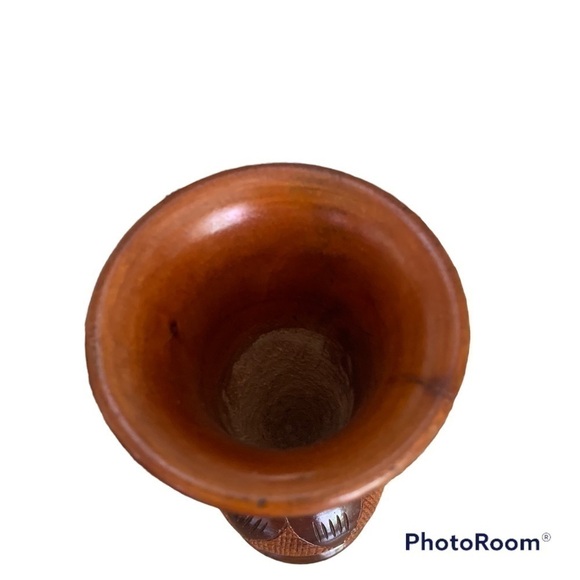 VINTAGE Mid Century Carved Wooden Vase - Picture 3 of 4